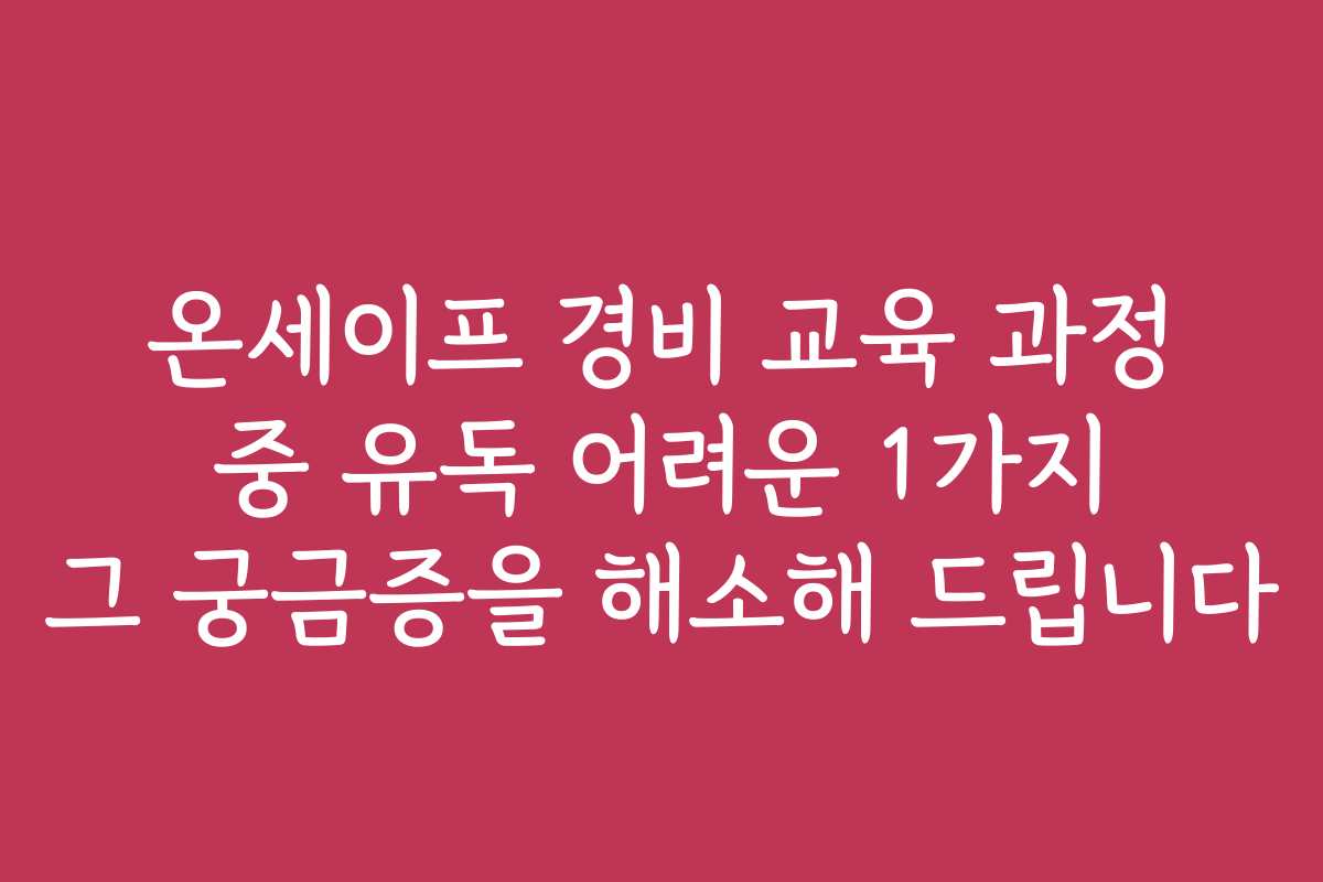 온세이프 경비 교육 과정 중 유독 어려운 1가지 그 궁금증을 해소해 드립니다 온세이프 경비 교육 과정 중 유독 어려운 1가지 그 궁금증을 해소해 드립니다