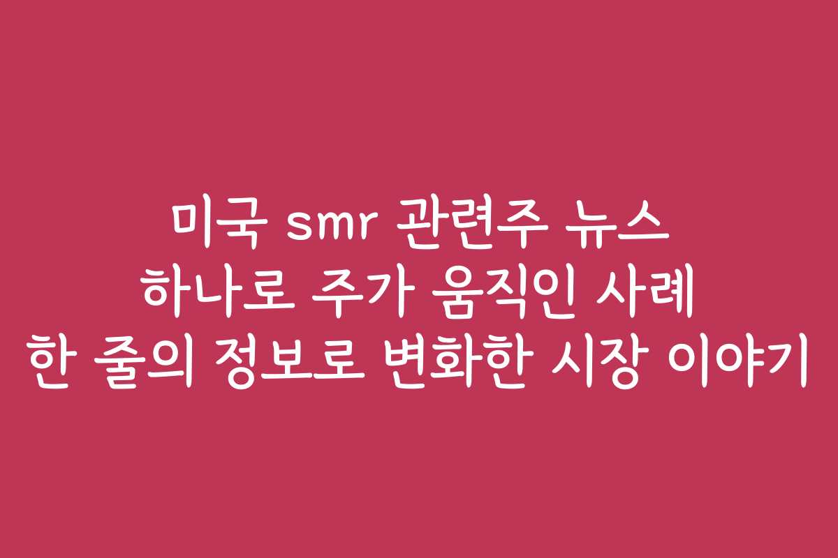 미국 smr 관련주 뉴스 하나로 주가 움직인 사례 한 줄의 정보로 변화한 시장 이야기 미국 smr 관련주 뉴스 하나로 주가 움직인 사례 한 줄의 정보로 변화한 시장 이야기