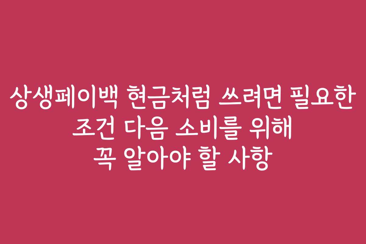 상생페이백 현금처럼 쓰려면 필요한 조건 다음 소비를 위해 꼭 알아야 할 사항