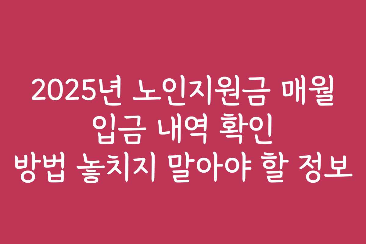 2025년 노인지원금 매월 입금 내역 확인 방법 놓치지 말아야 할 정보