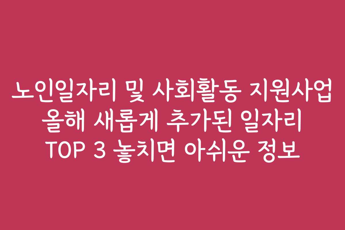 노인일자리 및 사회활동 지원사업 올해 새롭게 추가된 일자리 TOP 3 놓치면 아쉬운 정보