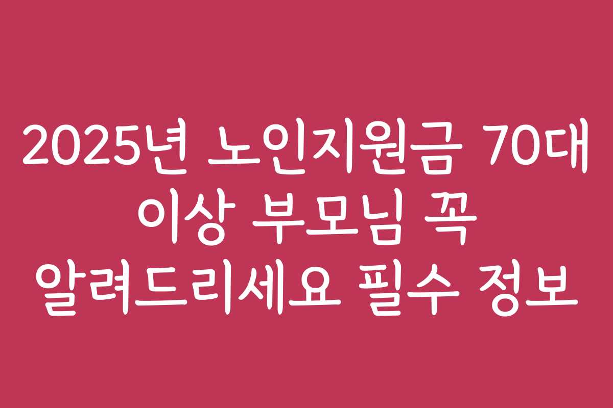 2025년 노인지원금 70대 이상 부모님 꼭 알려드리세요 필수 정보