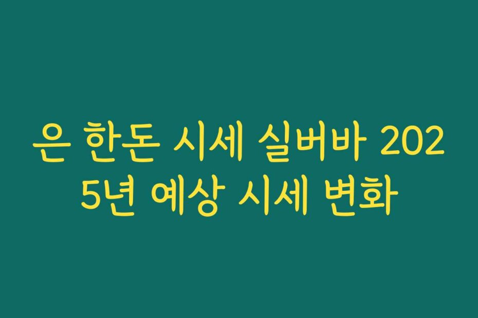 은 한돈 시세 실버바 2025년 예상 시세 변화