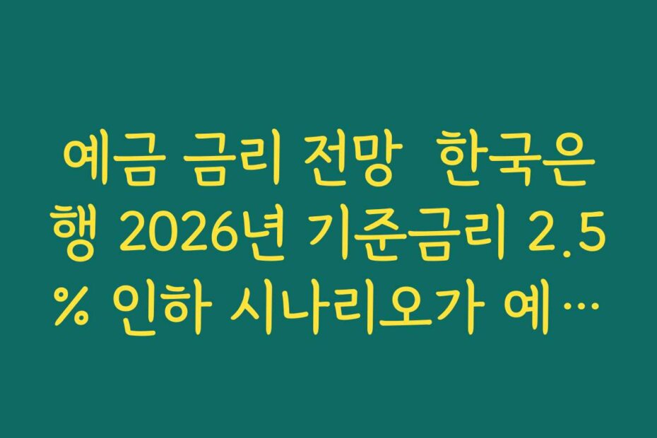 예금 금리 전망  한국은행 2026년 기준금리 2.5% 인하 시나리오가 예금 이자에 미치는 영향