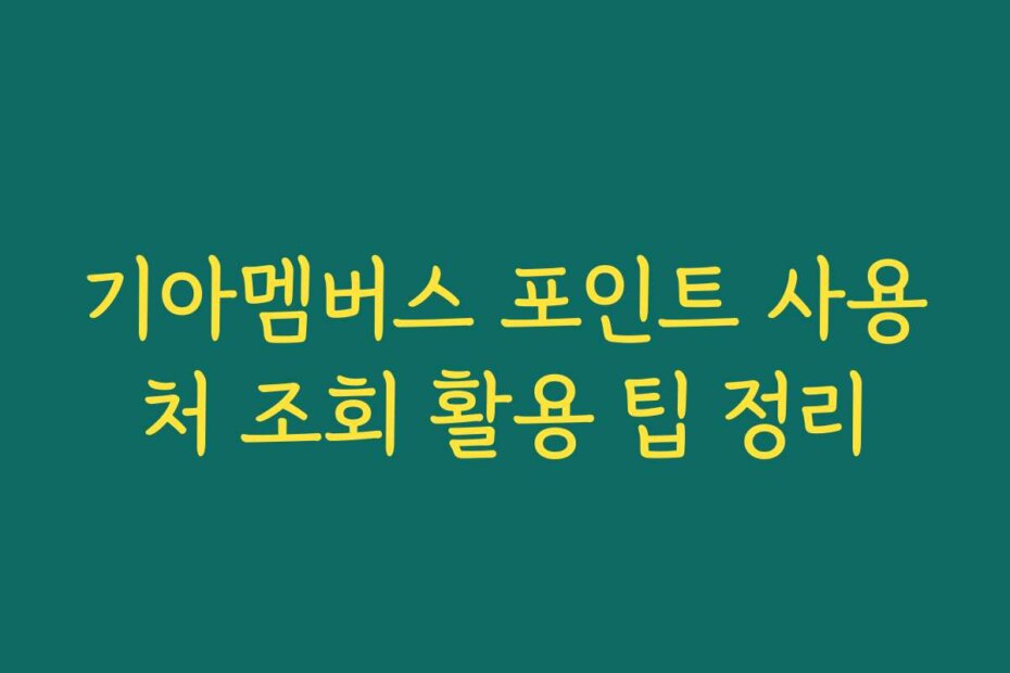 기아멤버스 포인트 사용처 조회 활용 팁 정리