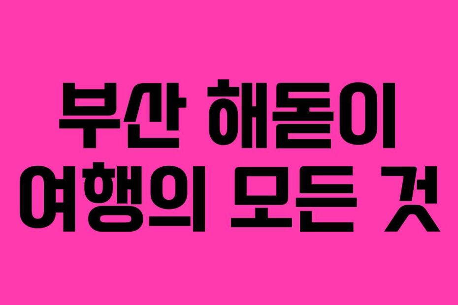 부산 해돋이 여행의 모든 것