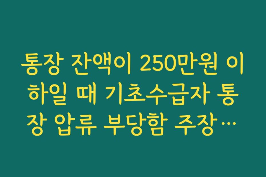 통장 잔액이 250만원 이하일 때 기초수급자 통장 압류 부당함 주장하기