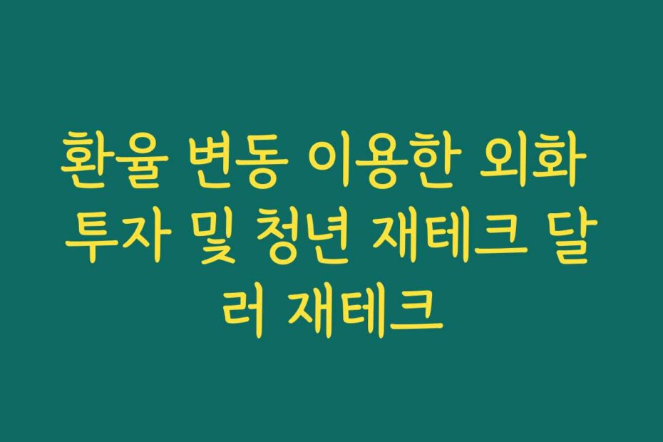 환율 변동 이용한 외화 투자 및 청년 재테크 달러 재테크