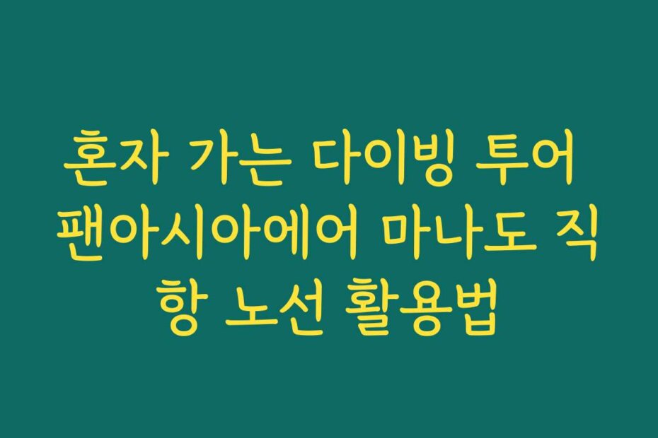 혼자 가는 다이빙 투어 팬아시아에어 마나도 직항 노선 활용법