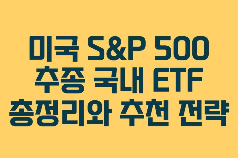 미국 S&P 500 추종 국내 ETF 총정리와 추천 전략