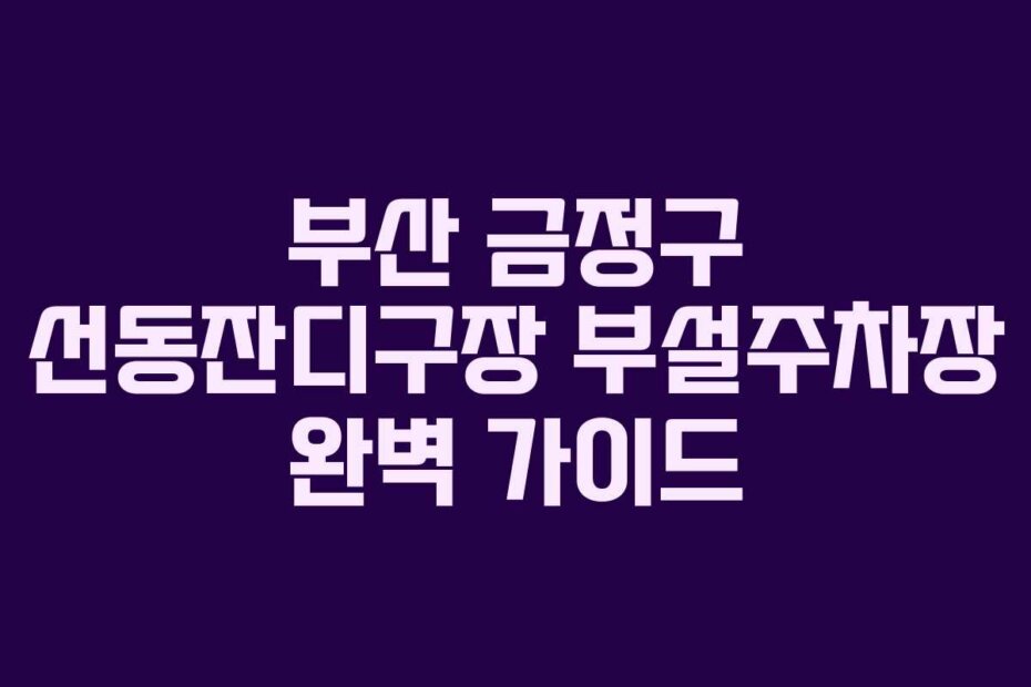 부산 금정구 선동잔디구장 부설주차장 완벽 가이드