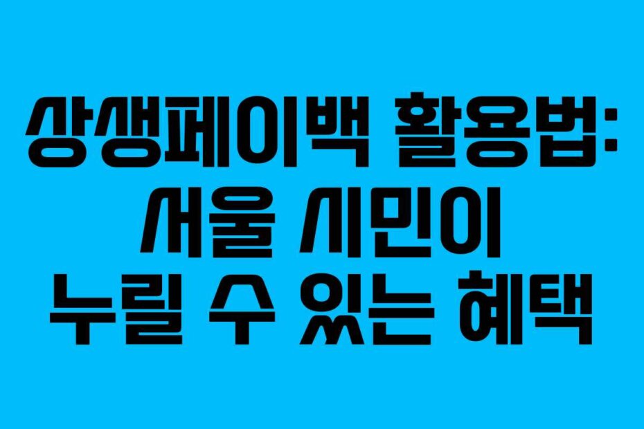 상생페이백 활용법: 서울 시민이 누릴 수 있는 혜택