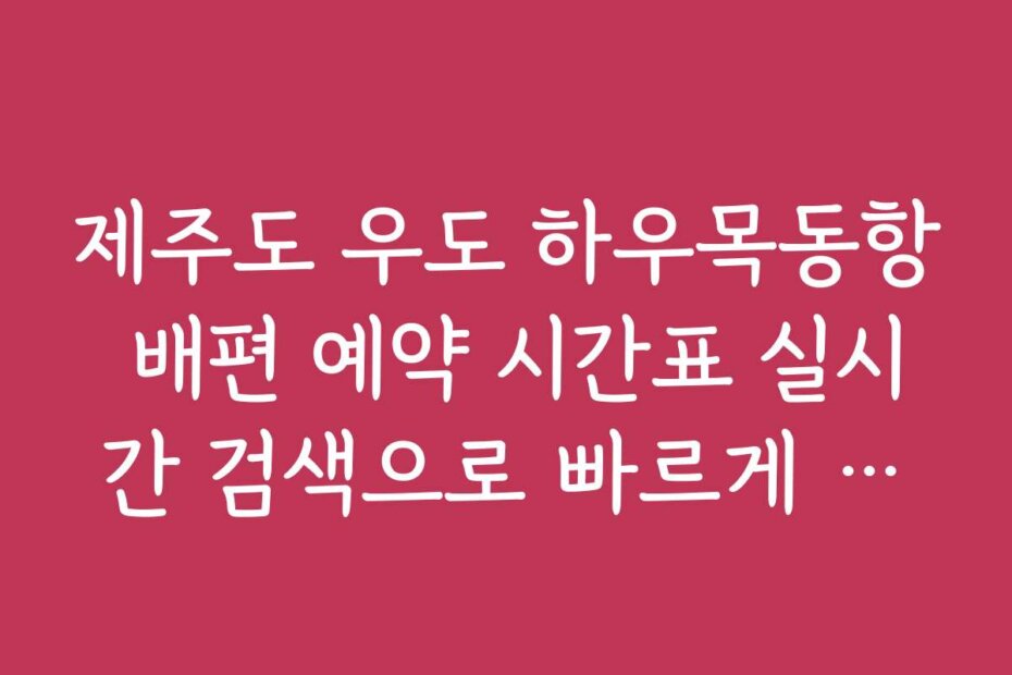 제주도 우도 하우목동항 배편 예약 시간표 실시간 검색으로 빠르게 예약하는 법
