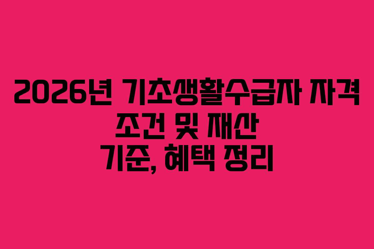 2026년 기초생활수급자 자격 조건 및 재산 기준, 혜택 정리