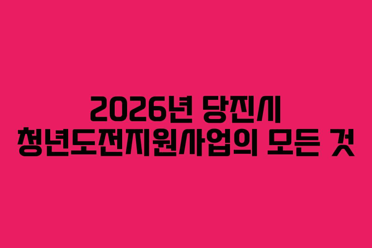 2026년 당진시 청년도전지원사업의 모든 것