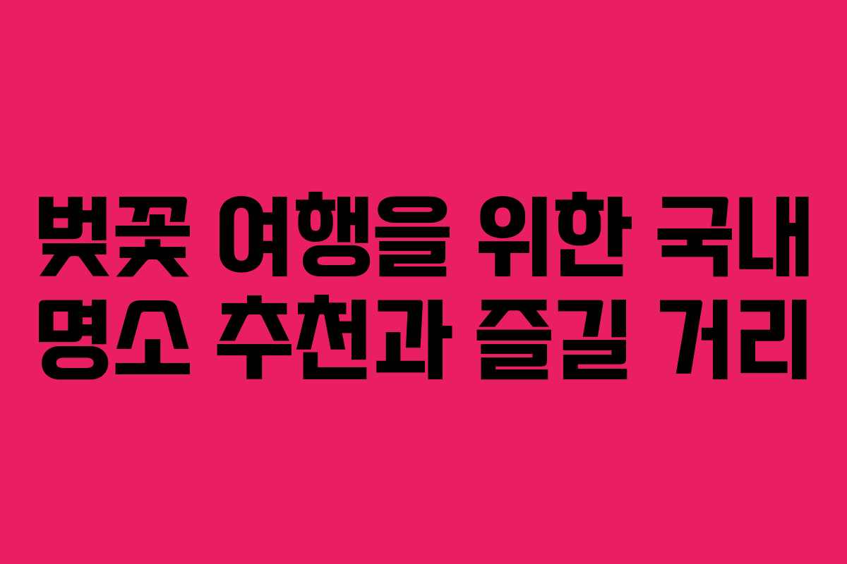 벚꽃 여행을 위한 국내 명소 추천과 즐길 거리