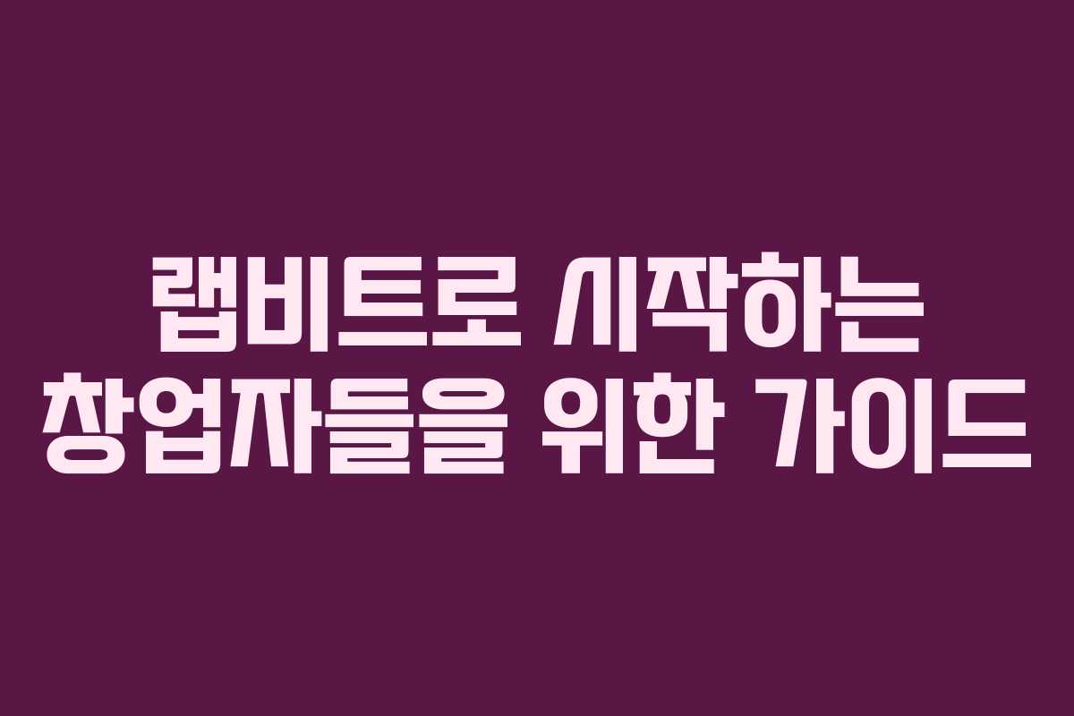 랩비트로 시작하는 창업자들을 위한 가이드
