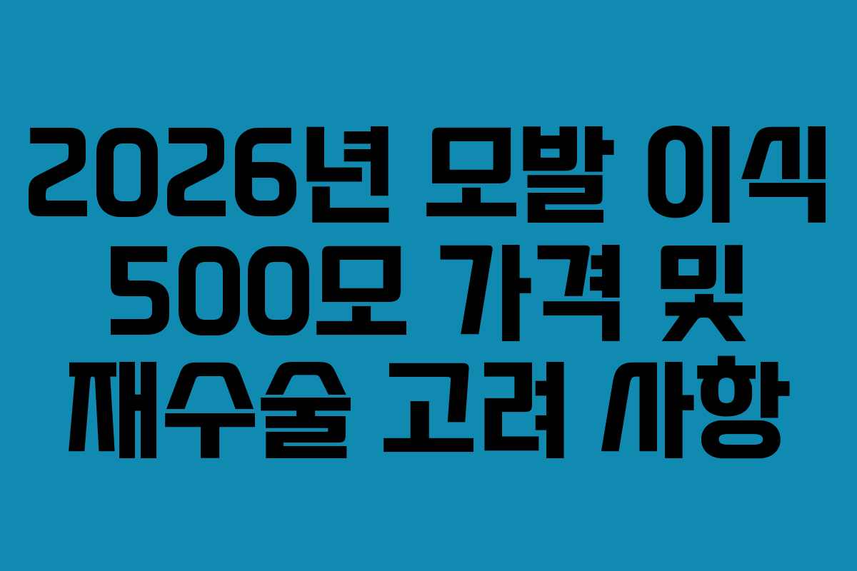 2026년 모발 이식 500모 가격 및 재수술 고려 사항