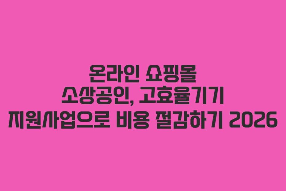 온라인 쇼핑몰 소상공인, 고효율기기 지원사업으로 비용 절감하기 2026