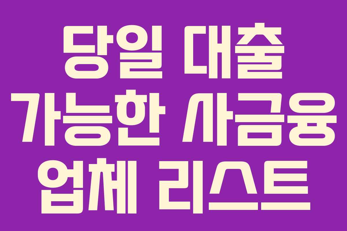 당일 대출 가능한 사금융 업체 리스트